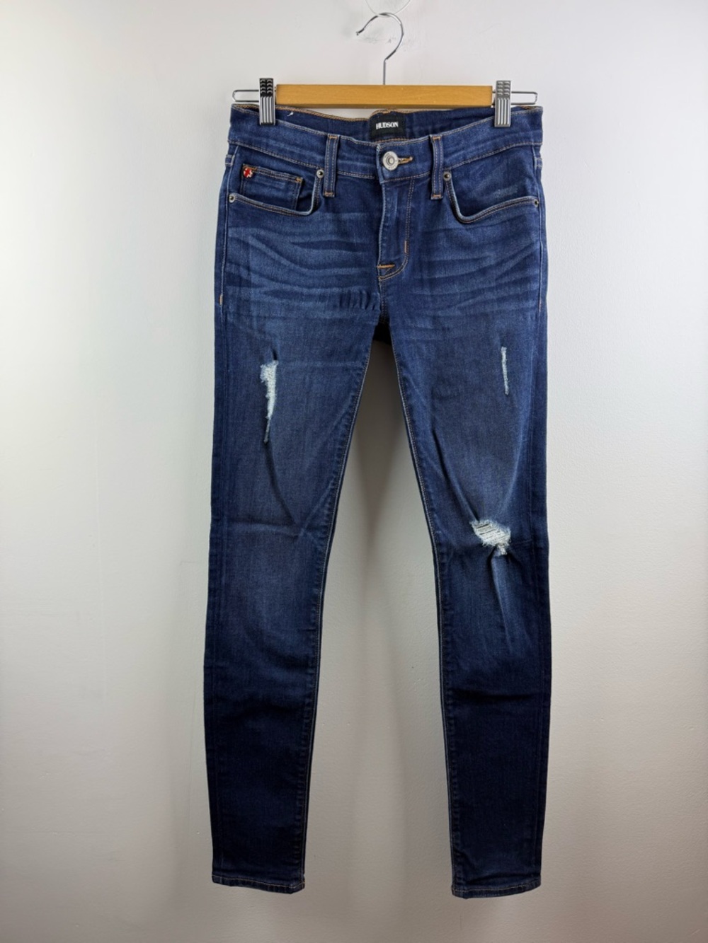 Hudson Jeans Krista Super Skinny Distressed Dark Wash Mid Rise Size 26